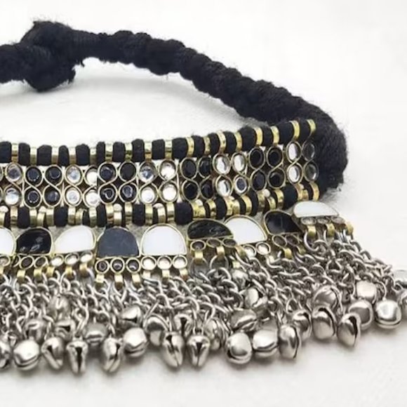 Turkmen Handmade Choker With Black and White Stones, Tribal Ethnic Choker - Picture 4 of 6